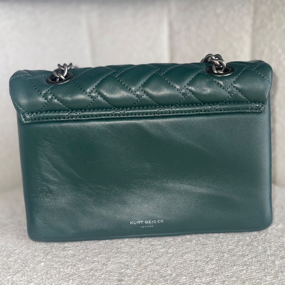 KURT GEIGER KENSINGTON Teal/ Green Quilted Silver Chain Shoulder Bag - Picture 3 of 7